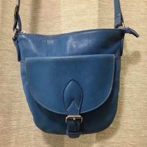Roots Blue Leather Crossbody Purse